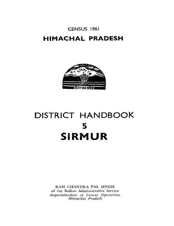 India - District Handbook, Sirmur - Census 1961