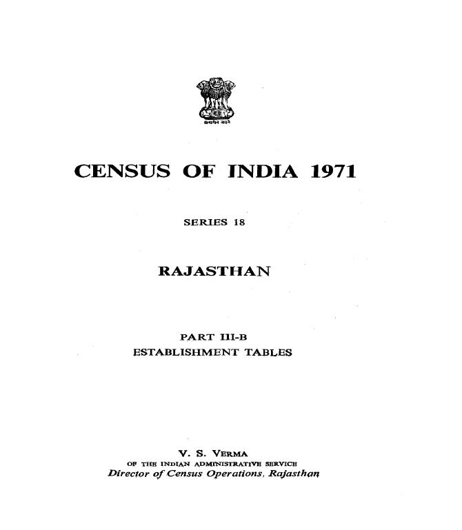 India - Establishment Tables, Part III-B, Series-18, Rajasthan - Census ...