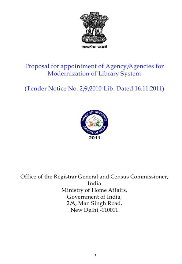 India - Proposal for appointment of Agency/Agencies for Modernization ...